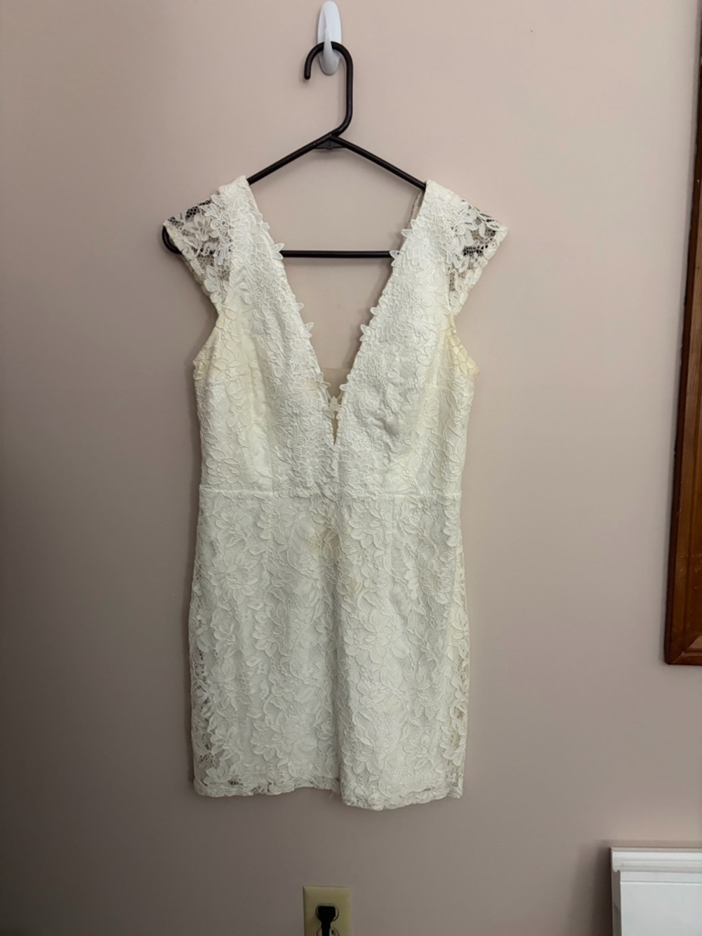 Lulu's Ivory Lace Plunge V-Neck Mini Dress